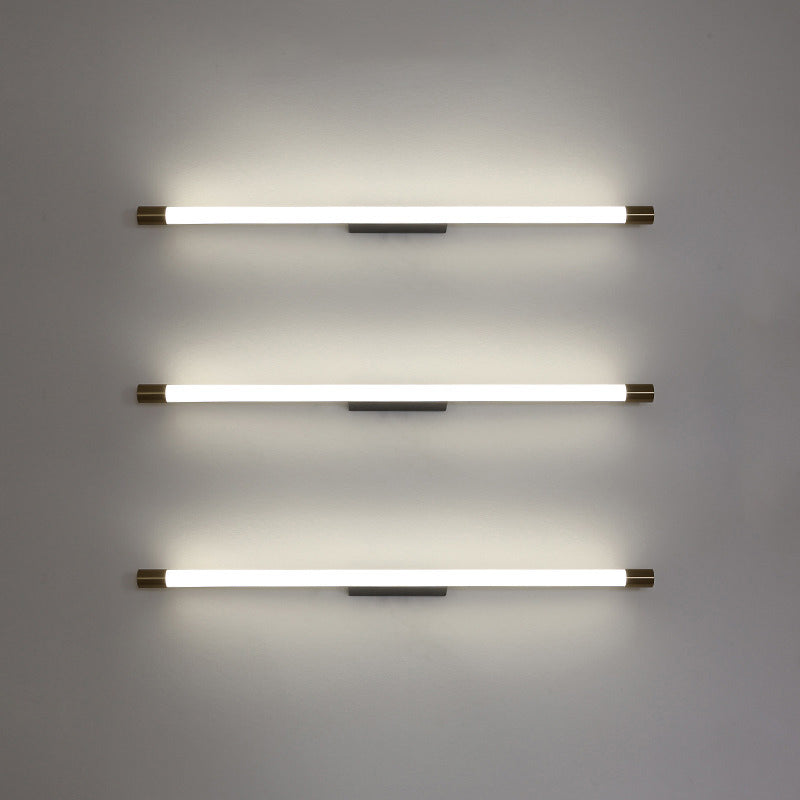 1-Light Linear Shade Wall Sconce Modern Style Metal Mirror Wall Lighting in Gold