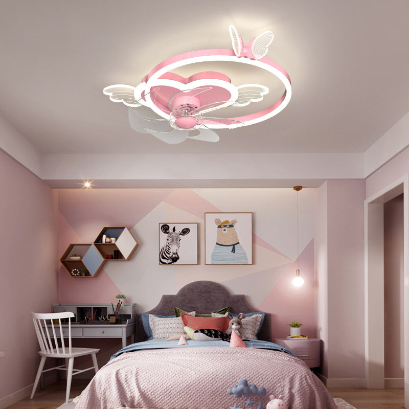 Trendy Minimalist Circular Ceiling Fan Light Acrylic Kids Bedroom LED Semi Flush Light