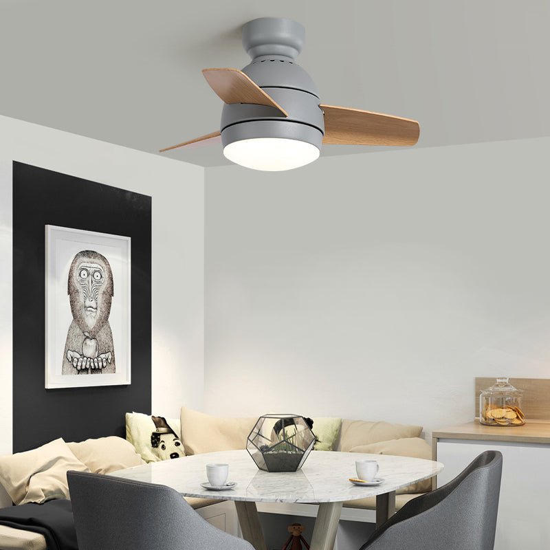 Oval Ceiling Fan Lamp Macaron Metal Kids Bedroom Semi Flush Mount Lighting