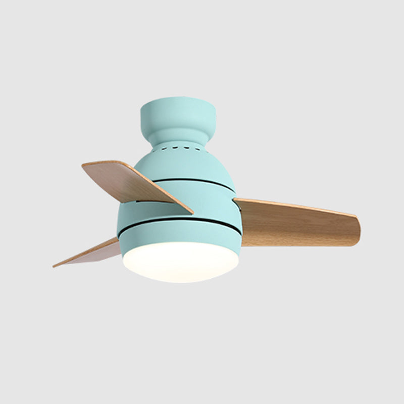 Oval Ceiling Fan Lamp Macaron Metal Kids Bedroom Semi Flush Mount Lighting