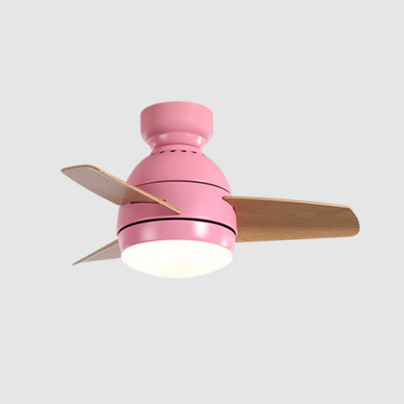 Oval Ceiling Fan Lamp Macaron Metal Kids Bedroom Semi Flush Mount Lighting