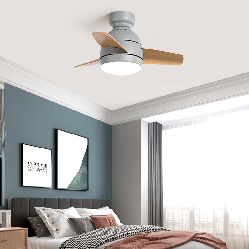 Oval Ceiling Fan Lamp Macaron Metal Kids Bedroom Semi Flush Mount Lighting