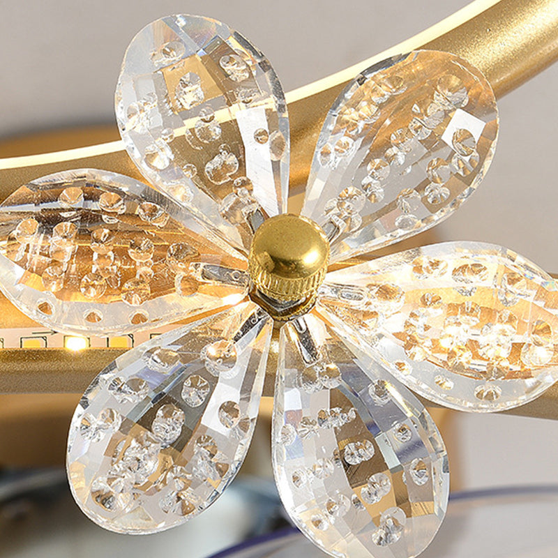 Crystal Crown LED Fan Light Children Style Semi Flush Mount Light Fixture for Bedroom