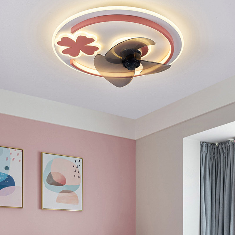 Dessin animé Ventilateur de plafond circulaire lumière acrylique enfants chambre à lad la LED de plafond de plafond