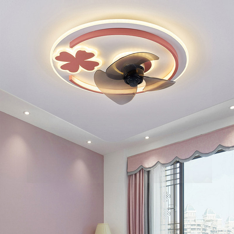 Dessin animé Ventilateur de plafond circulaire lumière acrylique enfants chambre à lad la LED de plafond de plafond