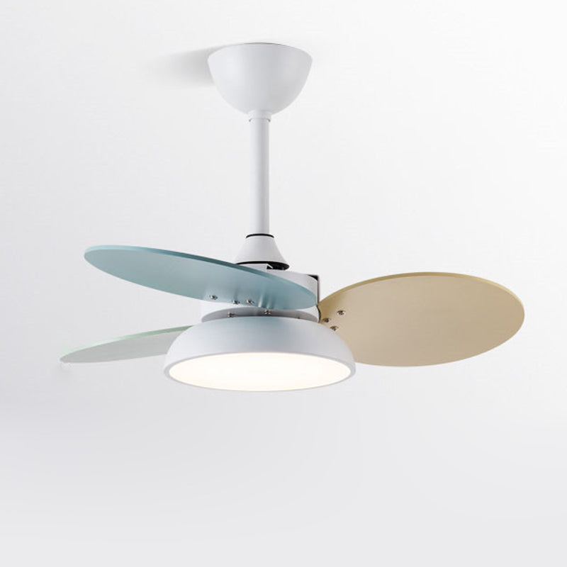 Round Kindergarten Hanging Fan Lighting Metal Macaron Style LED Semi-Flush Mount Ceiling Light