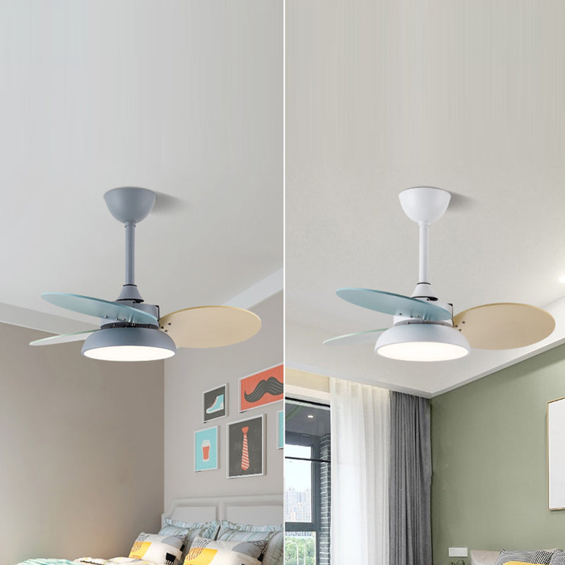 Round Kindergarten Hanging Fan Lighting Metal Macaron Style LED Semi-Flush Mount Ceiling Light