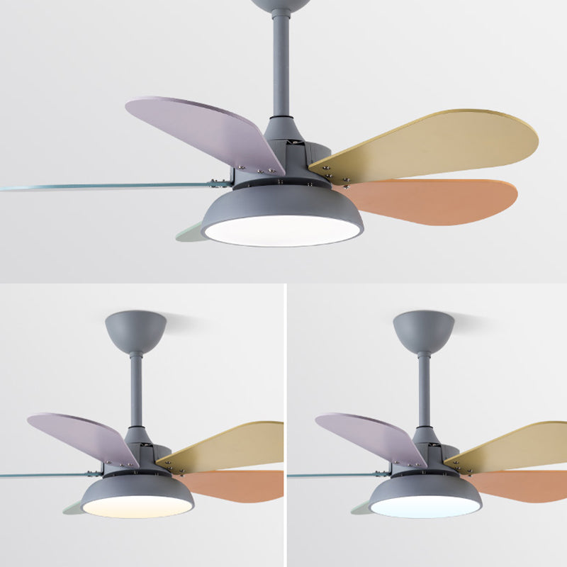 Round Kindergarten Hanging Fan Lighting Metal Macaron Style LED Semi-Flush Mount Ceiling Light