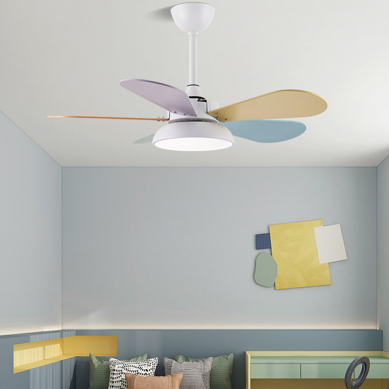 Round Kindergarten Hanging Fan Lighting Metal Macaron Style LED Semi-Flush Mount Ceiling Light