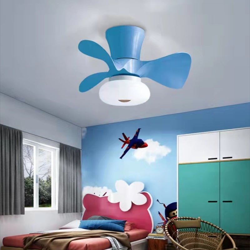 Geometric Ceiling Fan Light Macaron Metal Dining Room LED Semi Flush Mount Light