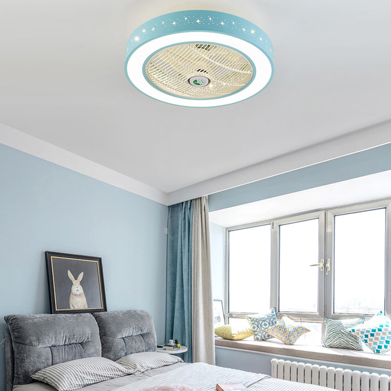 Macaron Ventilateur de plafond creux Light Metal Bedroom LED Semi Flush Mount Éclairage