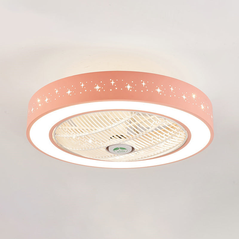 Macaron Ventilateur de plafond creux Light Metal Bedroom LED Semi Flush Mount Éclairage