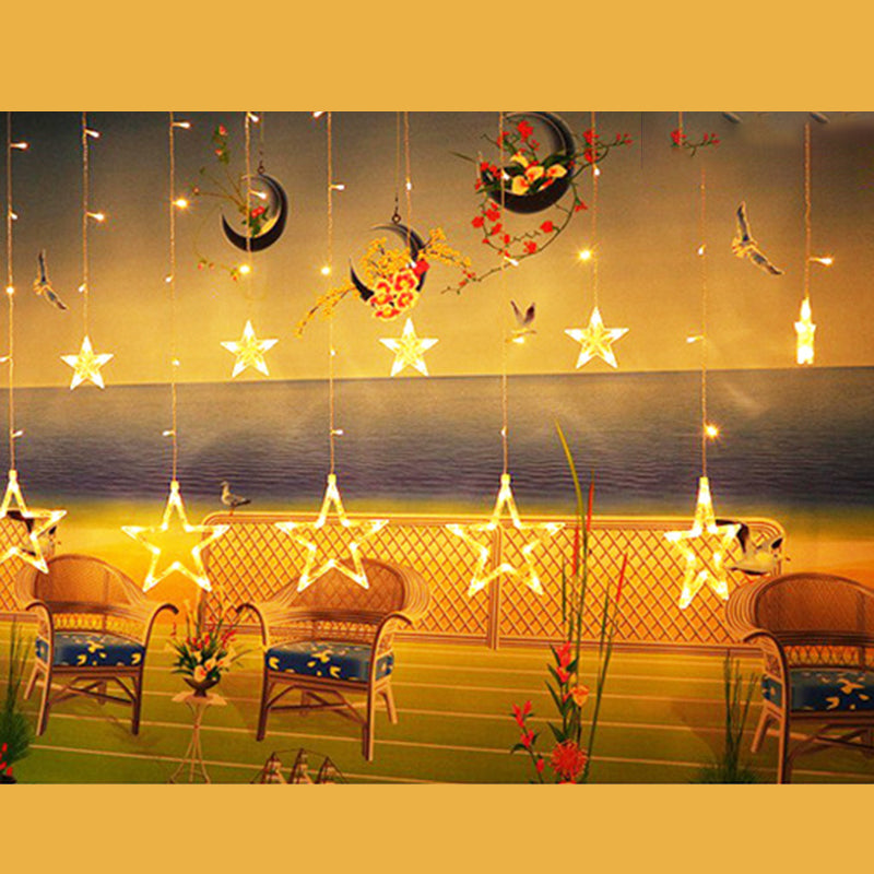 White Star Curtain String Light Art Decor 12-Head Plastic Christmas Light for Outdoor