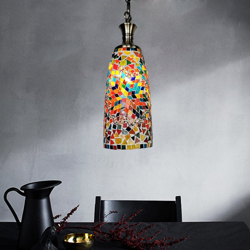Handcrafted Art Glass Red/Yellow/Blue Ceiling Light Elongated 1 Head Traditional Pendant Light Fixture
