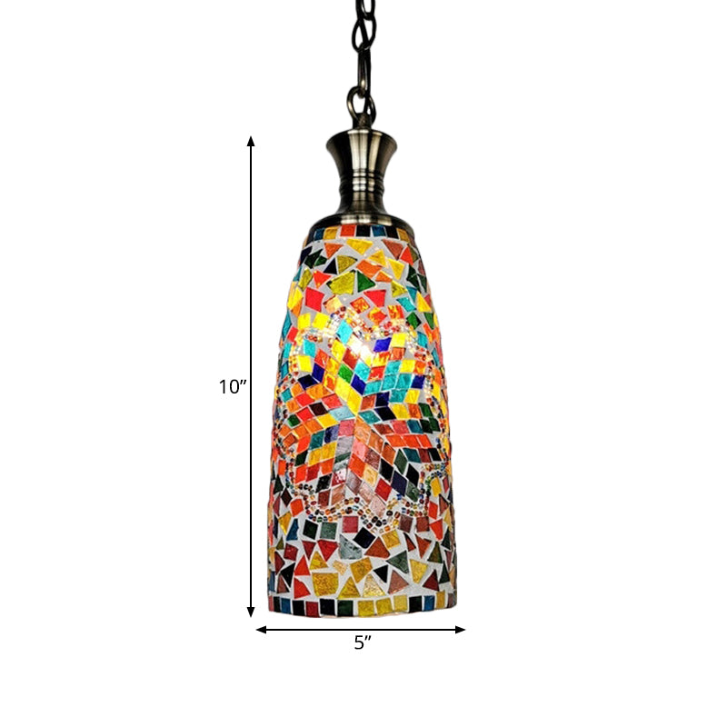Handcrafted Art Glass Red/Yellow/Blue Ceiling Light Elongated 1 Head Traditional Pendant Light Fixture