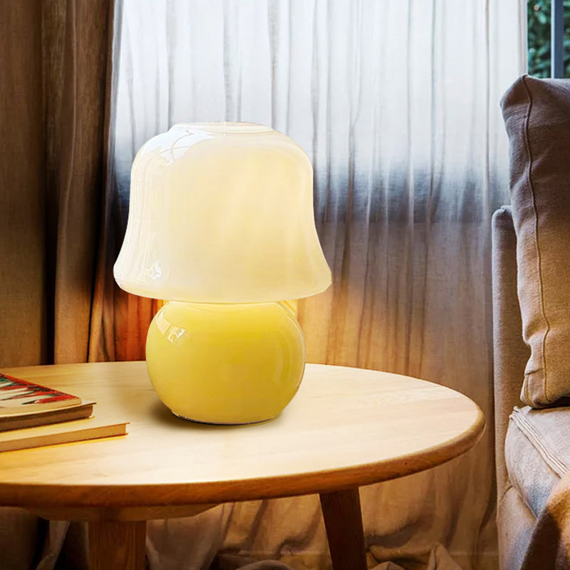 Modern Simple Table Lamp 1 Head Yellow Glass Mushroom Desk Lamp for Bedroom Living Room