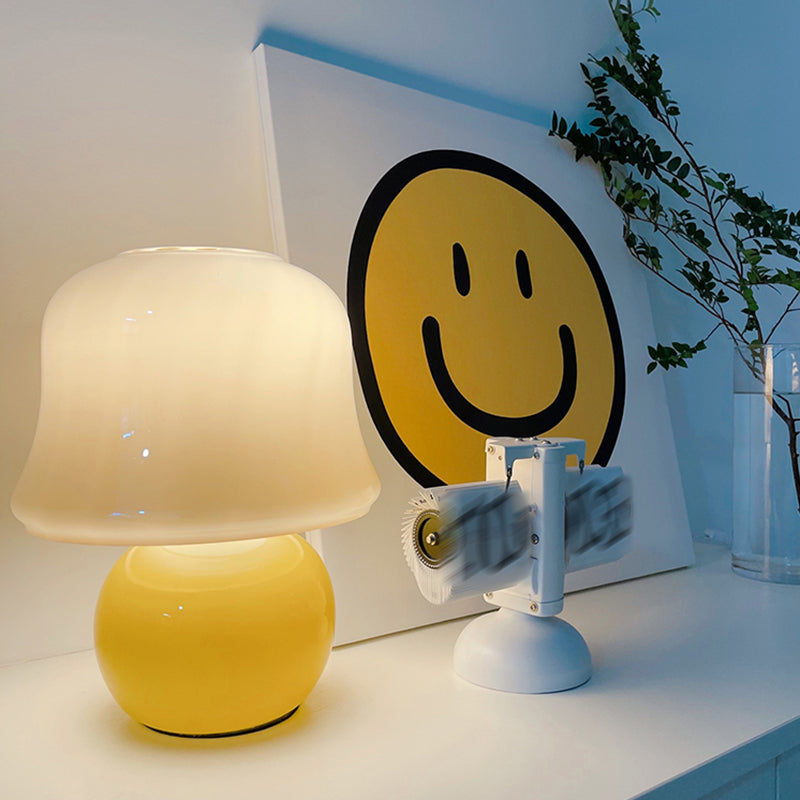 Modern Simple Table Lamp 1 Head Yellow Glass Mushroom Desk Lamp for Bedroom Living Room