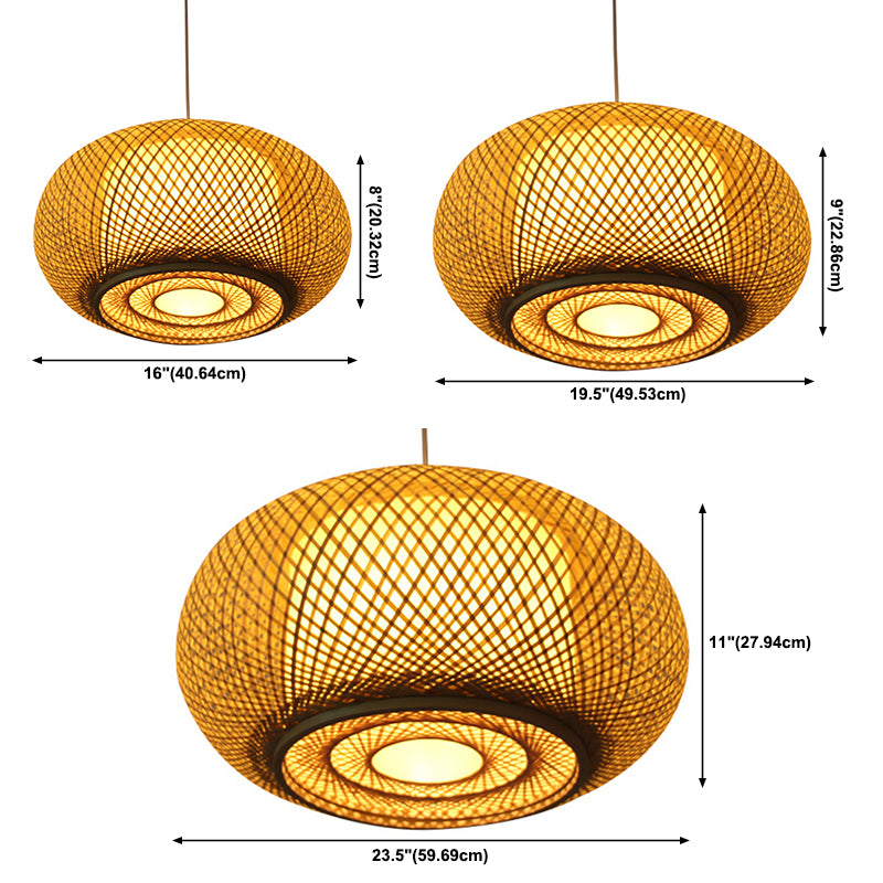 Stile asiatico appeso a 1 luce a 1 mano tessitura a forma di tamburo lampada per camera da letto per camera da letto