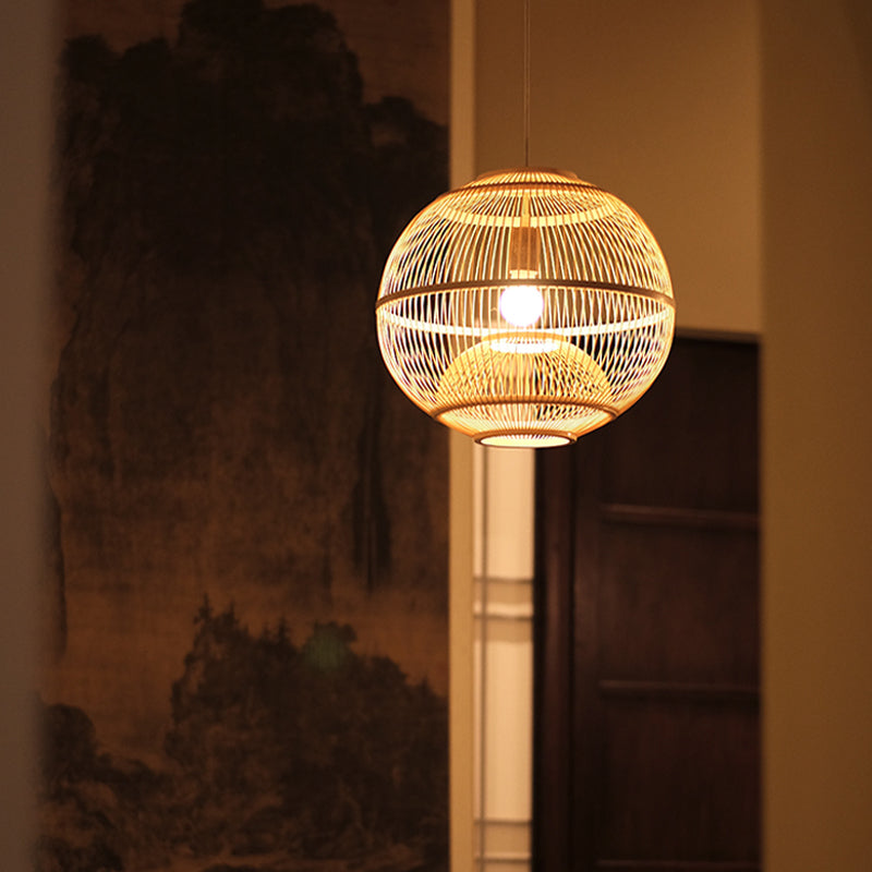 Moderno semplice lampada a sospensione Bamboo Forma a sfera 1 Light Bamboo Pendant Light per soggiorno