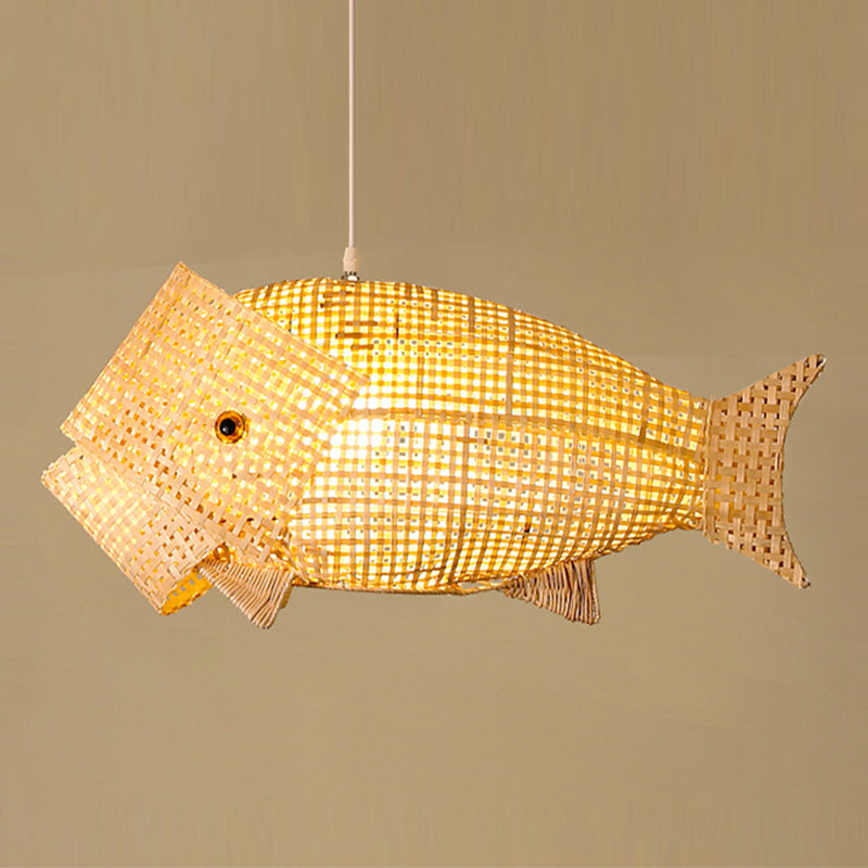 Fish Shape 1 Light Bamboo Hanging Lamp Modern Simple Bamboo Pendant Light for Living Room