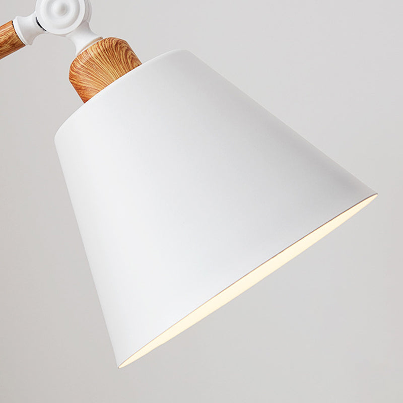 Noordse 1 lamp vloer lamp houten afwerking zwaaitarm leesvloer licht met conische metalen tint