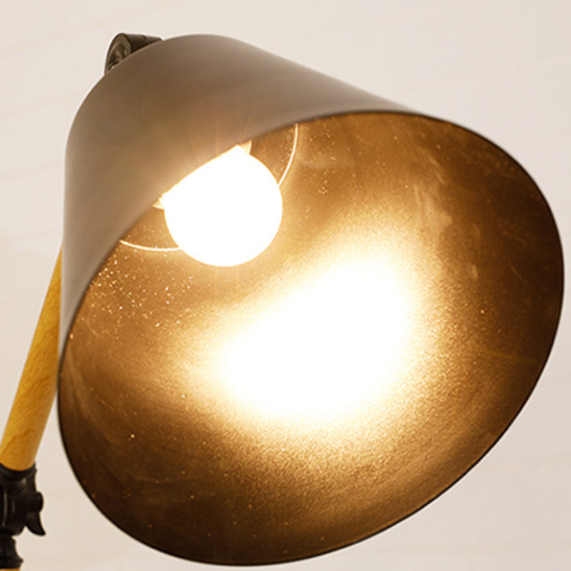 Nordic 1 Glühbirne Stöbe Lampe Holz Finish -Schwung Arm Lesenbodenleuchte mit konischem Metallschatten