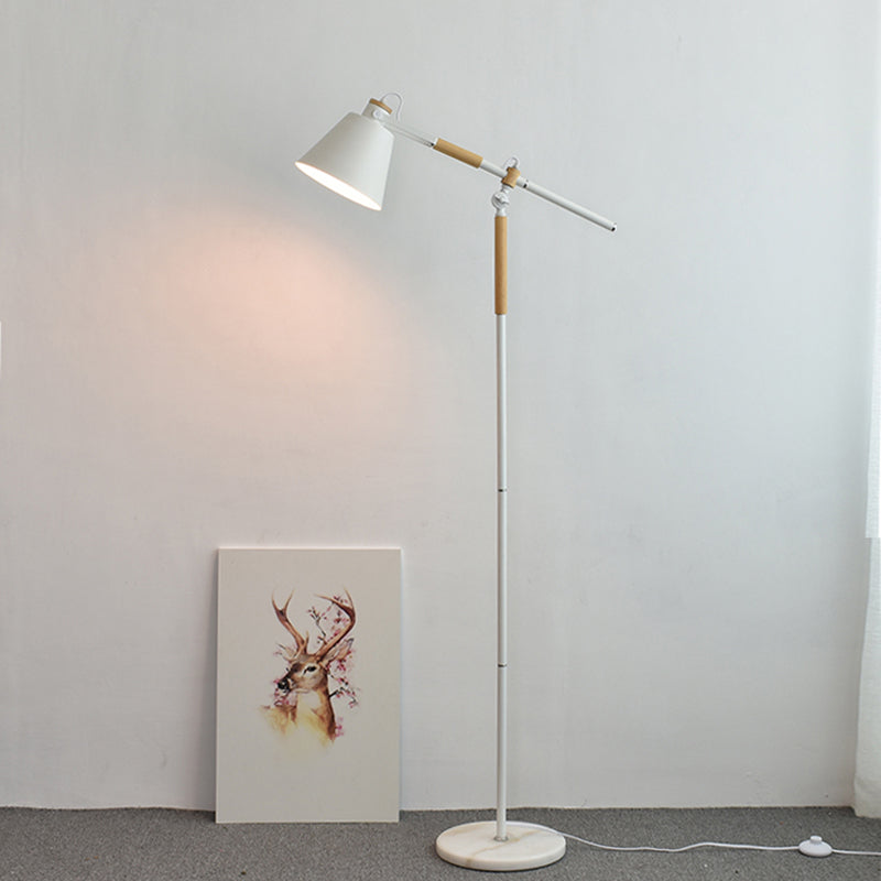 Conical Study Room Task Floor Light Metallic 1 Bulb Nordic Floor Lamp with Balance Arm