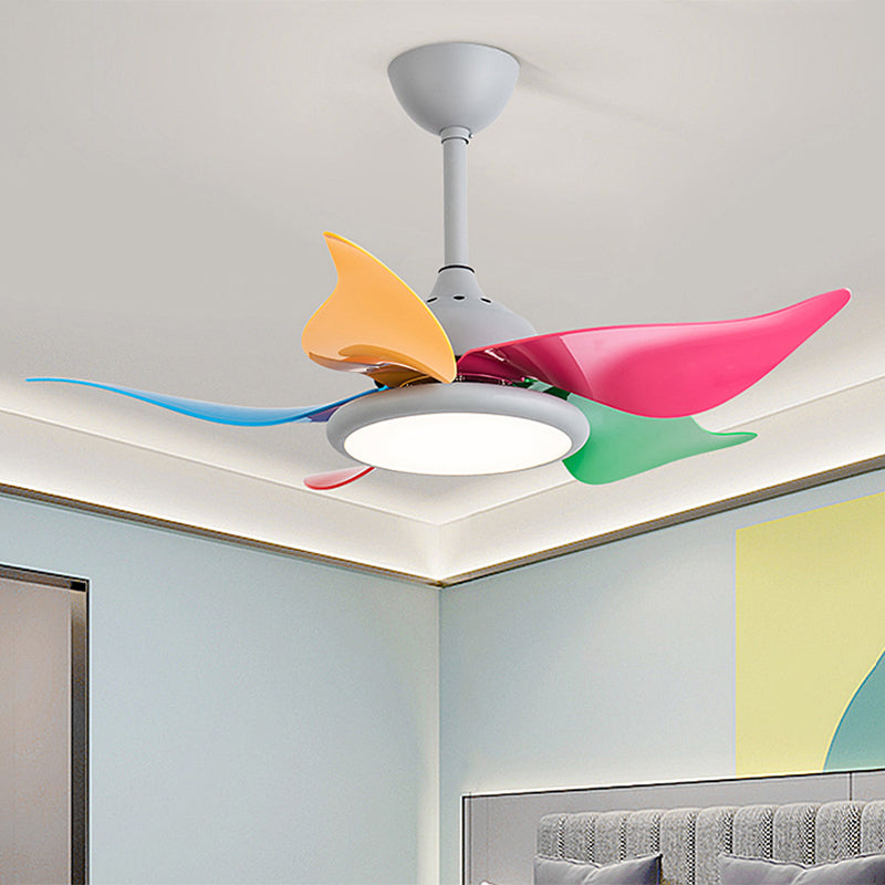 Colorful Round Hanging Fan Light Macaron Style Metal Bedroom LED Semi Flush Mount Lampe