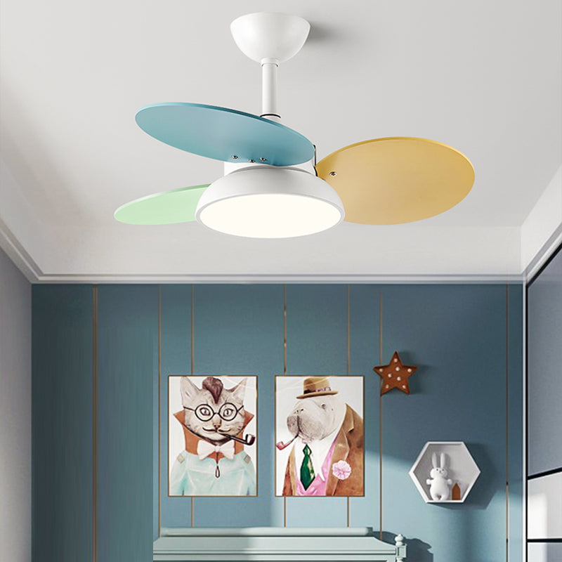 Macaron Circle Pendant Fan Lamp Metallic Childrens Bedroom LED Semi Flush Ceiling Light