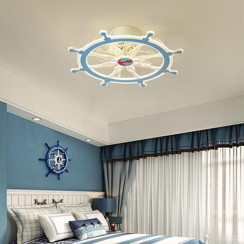 Circular LED Ceiling Fan Lamp Stylish Nordic Metal Kids Bedroom Semi Flush Mount Light