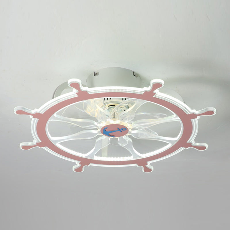 Circular LED Ceiling Fan Lamp Stylish Nordic Metal Kids Bedroom Semi Flush Mount Light