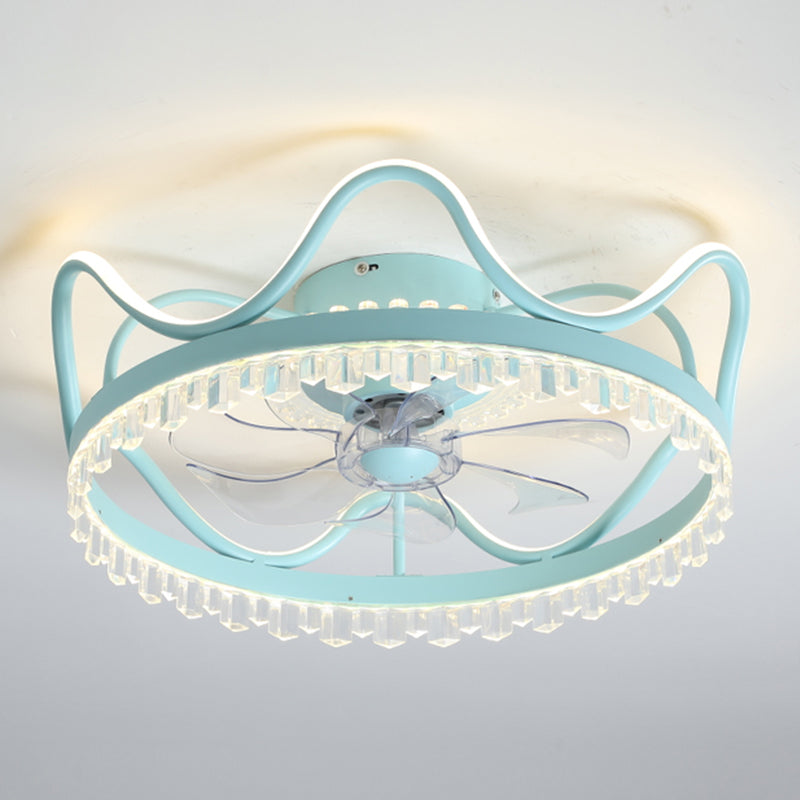 Circular LED Ceiling Fan Lamp Stylish Nordic Metal Kids Bedroom Semi Flush Mount Light