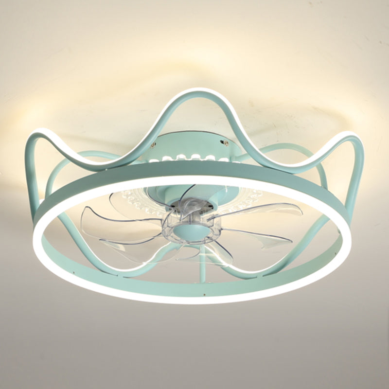 Circular LED Ceiling Fan Lamp Stylish Nordic Metal Kids Bedroom Semi Flush Mount Light