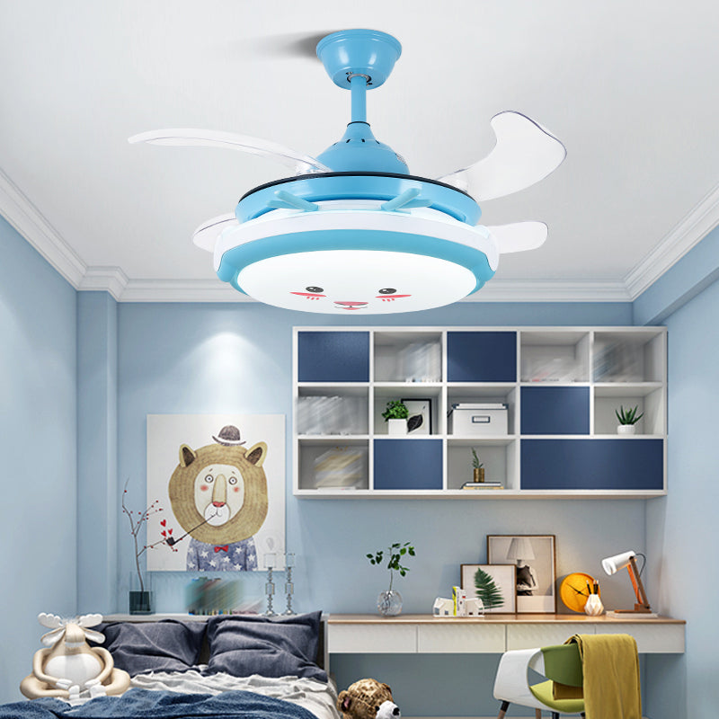 Cartoon Children Bedroom Hanging Fan Light Fixture Animal LED Semi Flush Ceiling Light