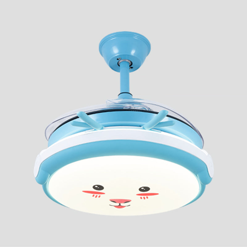 Cartoon Children Bedroom Hanging Fan Light Fixture Animal LED Semi Flush Ceiling Light