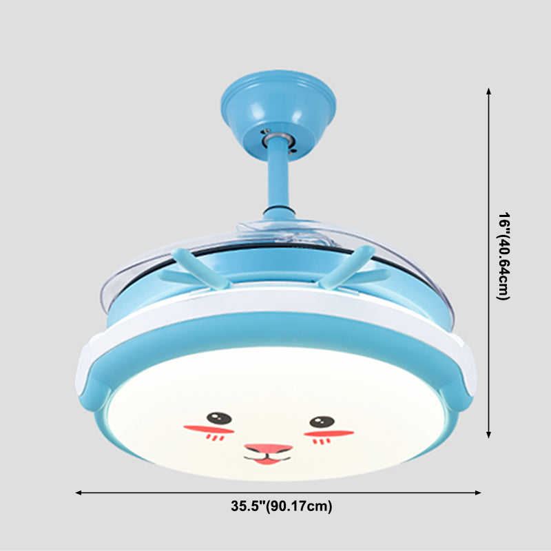 Cartoon Children Bedroom Hanging Fan Light Fixture Animal LED Semi Flush Ceiling Light