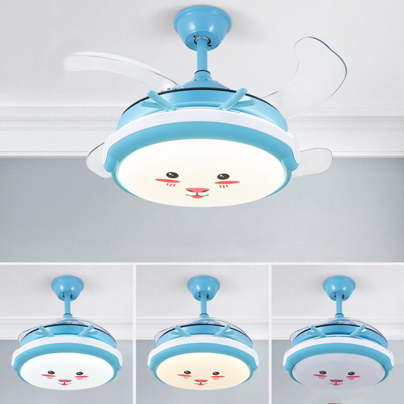 Cartoon Children Bedroom Hanging Fan Light Fixture Animal LED Semi Flush Ceiling Light