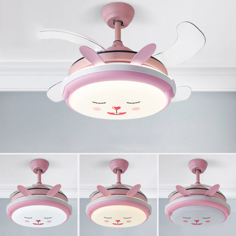 Cartoon Children Bedroom Hanging Fan Light Fixture Animal LED Semi Flush Ceiling Light