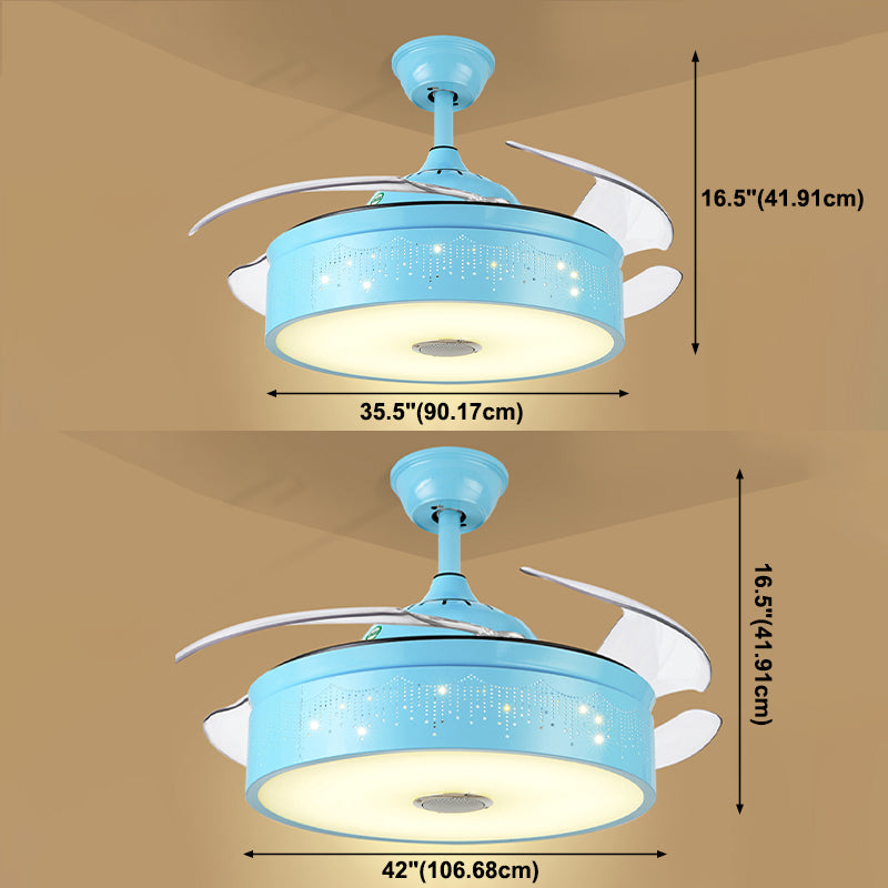 Drum Shaped Music Hanging Fan Lamp Macaron Metal Child Room LED Semi Flush Light