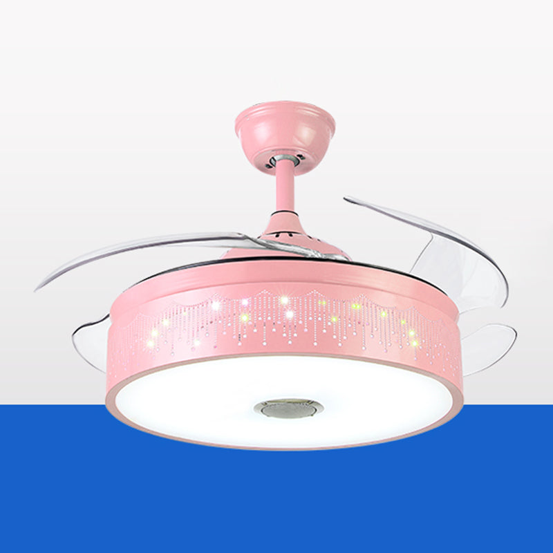 Drum Shaped Music Hanging Fan Lamp Macaron Metal Child Room LED Semi Flush Light