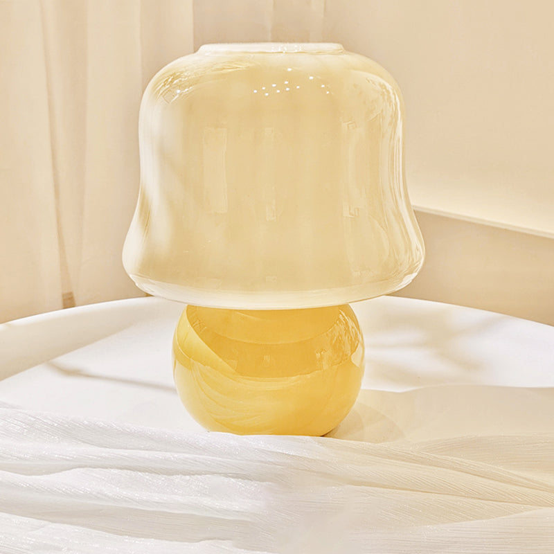 One-Bulb Table Light Modern Glazed Glass Yellow Mushroom Desk Lamp for Bedroom Living Room