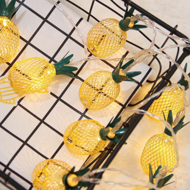 Gold Pineapple String Lamp Art Decor Metal LED Festive Light for Bedroom