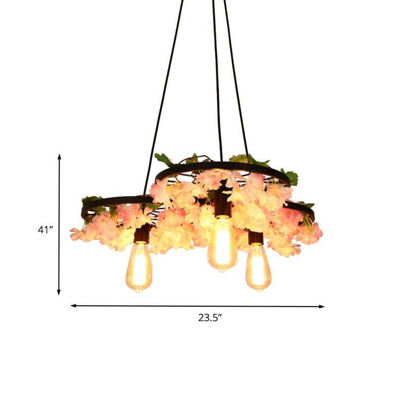 Lampadina a lampadina a lampadina lampada da 3 lampadina industriale lampada appesa in nero con fiore di ciliegia