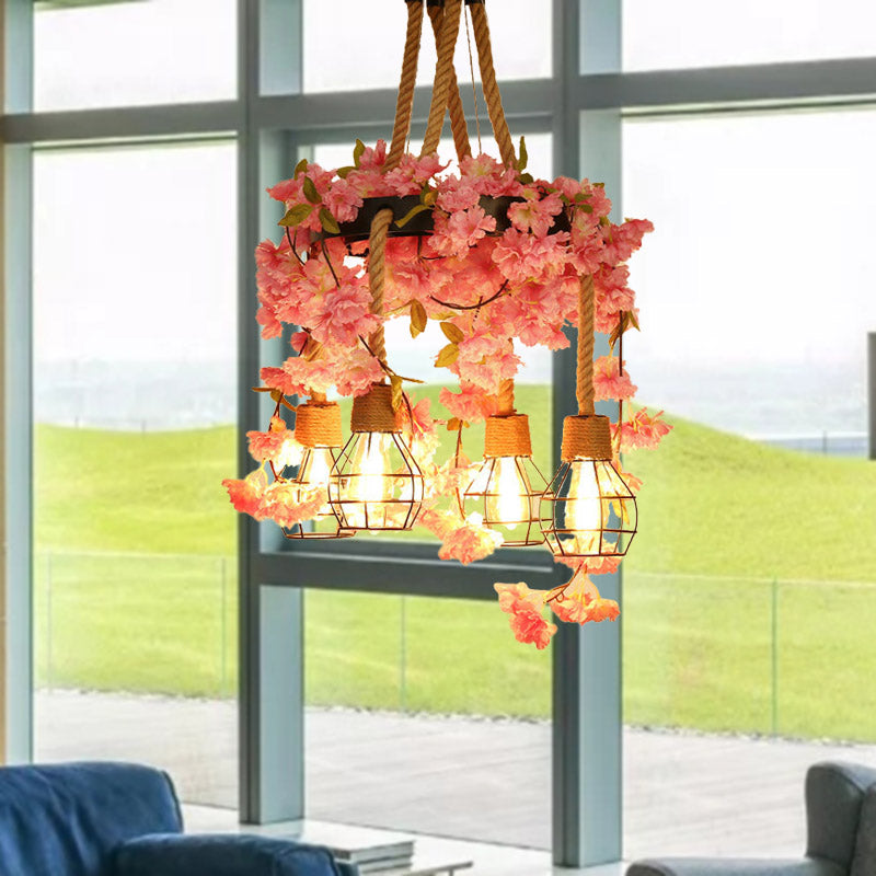 4/6 lichten kale lampcluster hanger antieke roze/roze rode metalen led bloemhangende lamp voor restaurant