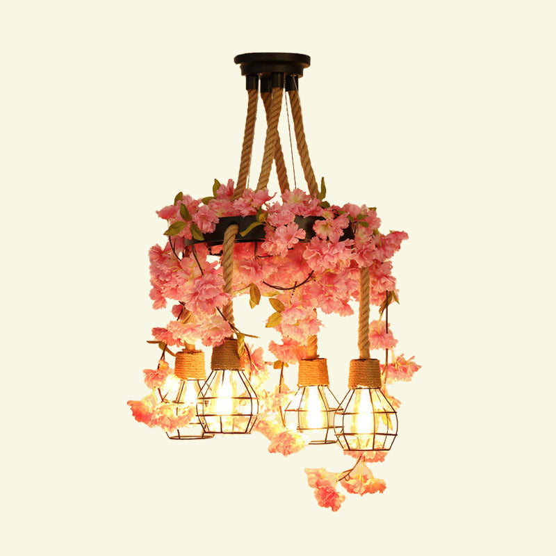 4/6 LUMIÈRES BULBE CLUSPER PENDANT PRENDANT ANTIQUE PINDE / ROSE ROSE METAL LED Fleur suspendue pour le restaurant