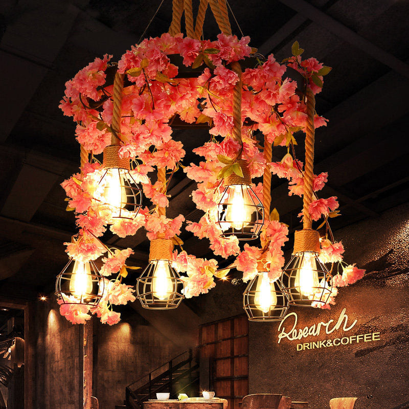 4/6 LUMIÈRES BULBE CLUSPER PENDANT PRENDANT ANTIQUE PINDE / ROSE ROSE METAL LED Fleur suspendue pour le restaurant