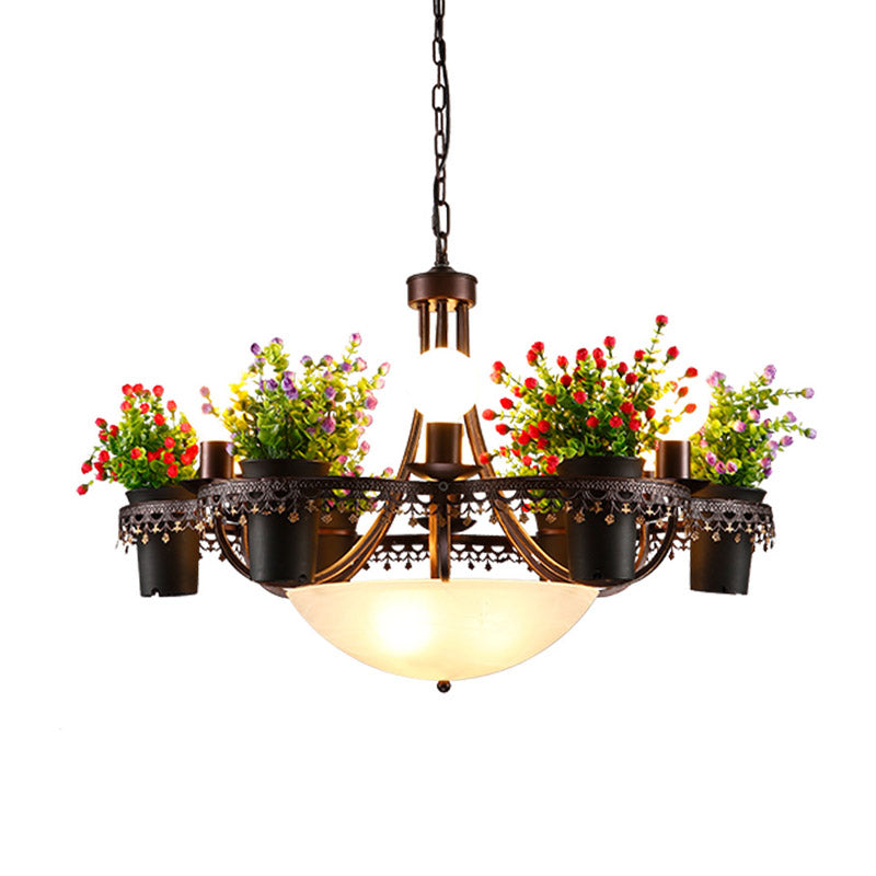 9 Lights Bare Bulb Chandelier Industrial Black Metal LED Flower Pendant Light for Restaurant