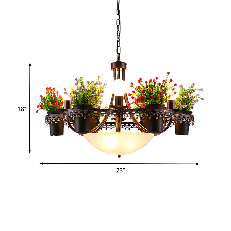 9 Lights Bare Bulb Chandelier Industrial Black Metal LED Flower Pendant Light for Restaurant