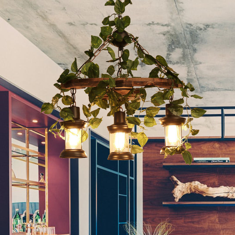 Green Lantern Chandelier Lighting Fixture Industrial Wooden 3/6/8 Heads Restaurant LED Plant Ceiling Light, 21.5"/27"/30" W