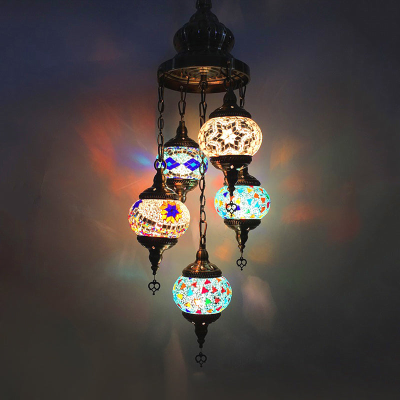 Iluminación de lámpara de sala ovalada vidrieras tradicionales 5 cabezas blanca/naranja/azul colgante techo luz